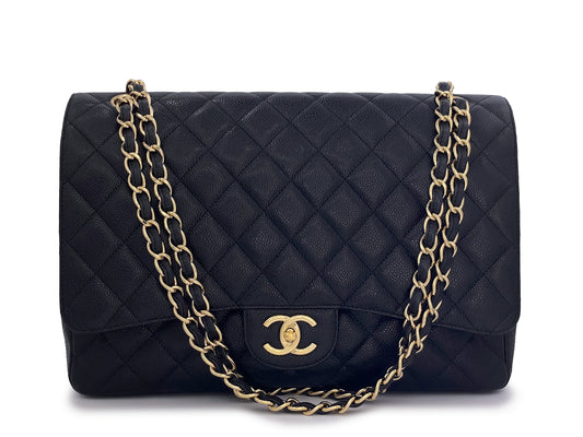 Chanel Black Caviar Maxi Flap Bag Classic Double GHW