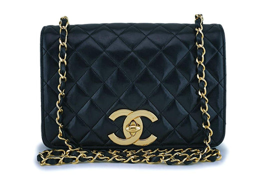 Rare Chanel Vintage Black Lambskin Big CC Small Classic Flap Bag 24k GHW SOL
