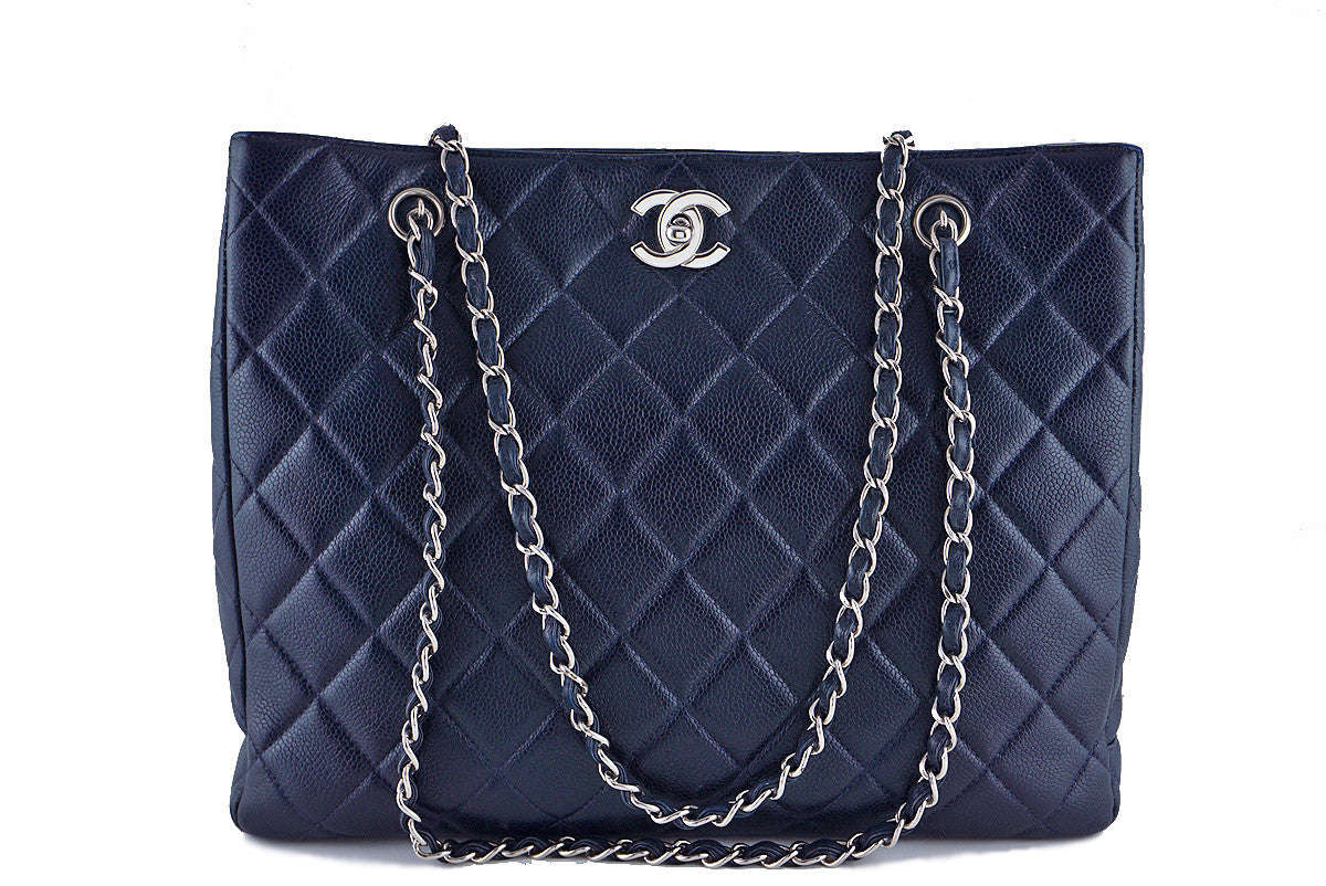Chanel Caviar Navy Blue Classic Quilted Shopper Tote Bag 1TB