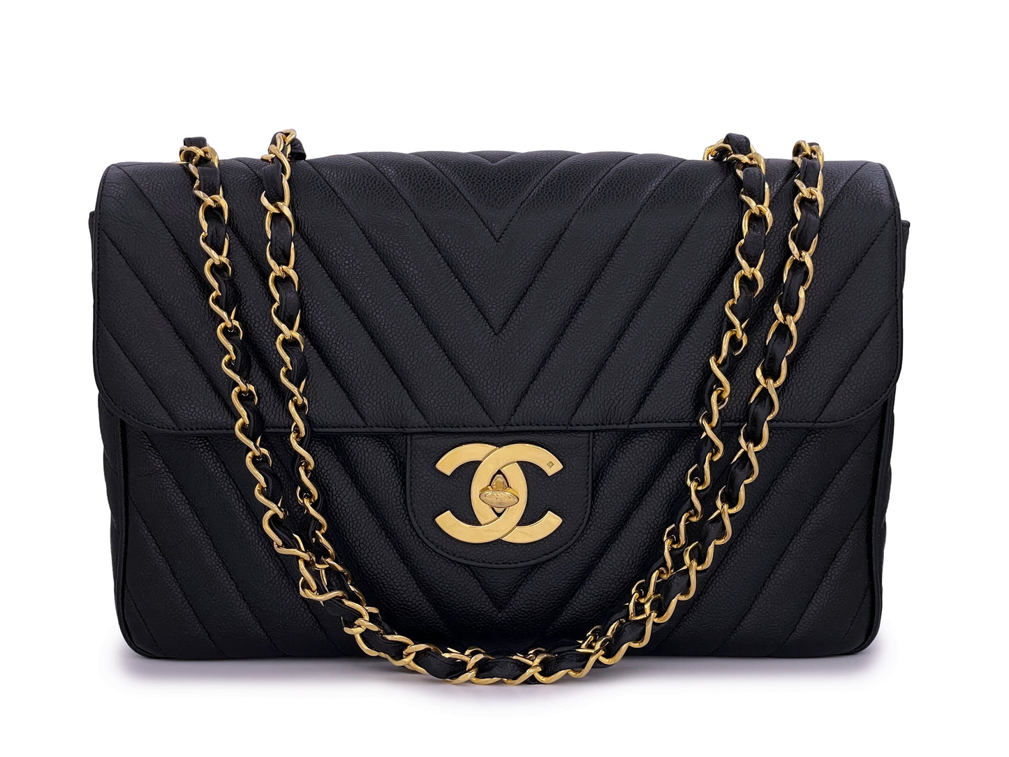 Chanel 1994 Vintage Black Caviar Maxi Classic Maxi "Jumbo XL" Flap Bag 24k GHW