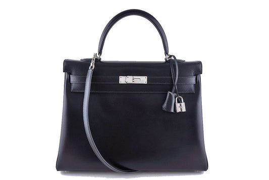 Hermes Black 35cm Box calf Kelly Retourne Bag