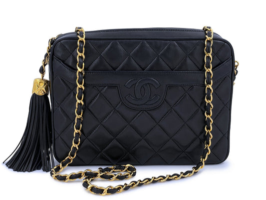 Like New Chanel 1991 Vintage Black Classic Pocket Camera Case Bag 24k GHW