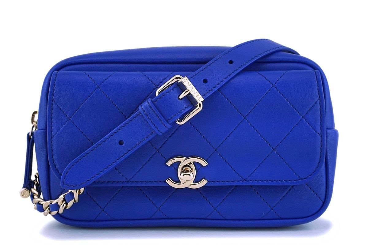 NIB 19C Chanel Electric Royal Blue Fanny Pack Waist Bum Belt Bag GHW