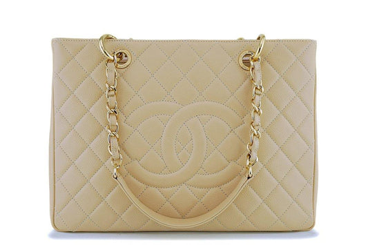 Chanel Beige Caviar Grand Shopper Tote GST Bag GHW