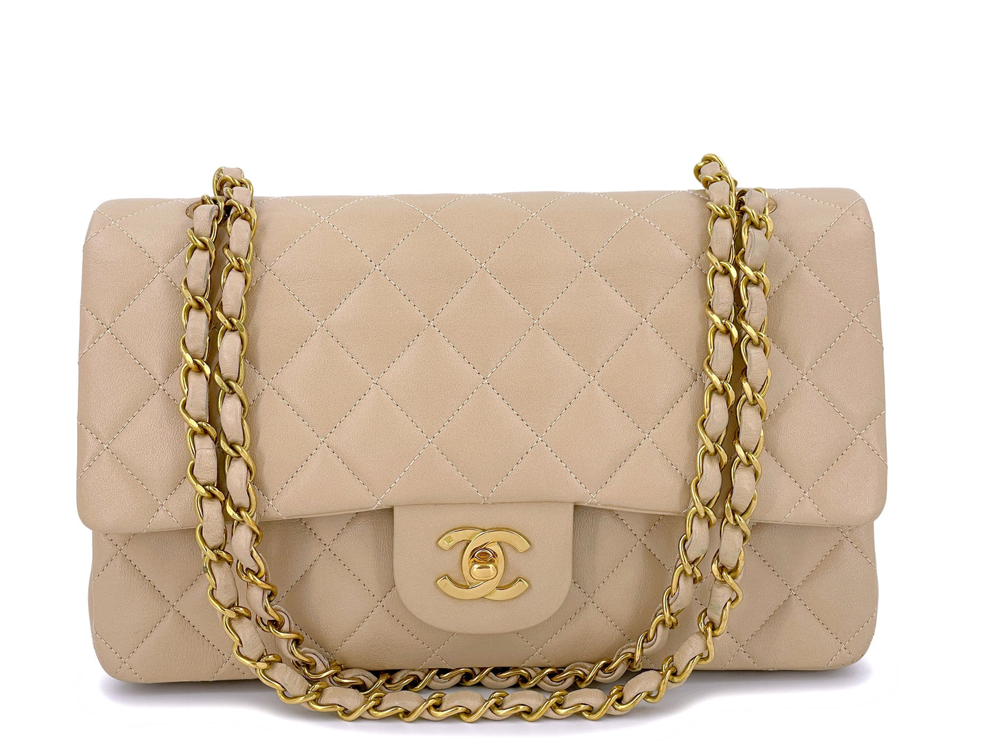 Chanel 1994 Vintage Beige Medium Classic Double Flap Bag 24k GHW