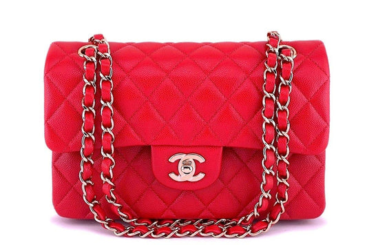 NIB 19B Chanel Red Caviar Small Classic Double Flap Bag GHW