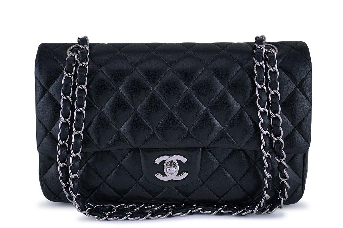 Chanel Black Lambskin Medium Classic 2.55 Double Flap Bag SHW