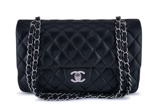 Chanel Black Lambskin Medium Classic 2.55 Double Flap Bag SHW