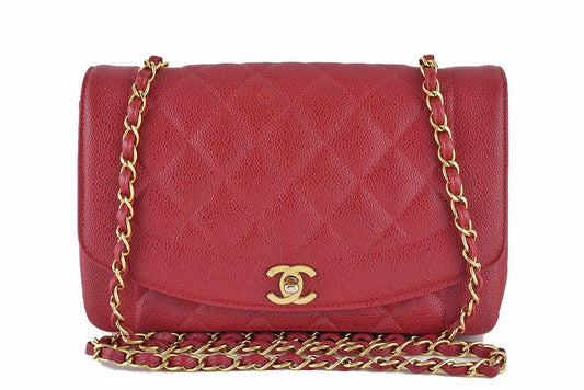 Chanel 10in. Red Caviar Vintage Quilted Classic "Diana" Flap Bag