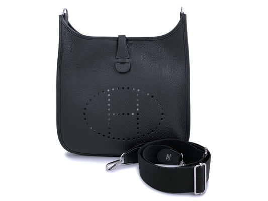 NIB Hermes Black Evelyne III PM 29cm Bag PHW Clemence