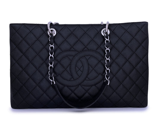 Chanel Black Caviar XL GST Grand Shopper Shopping Tote Bag SHW 2VM