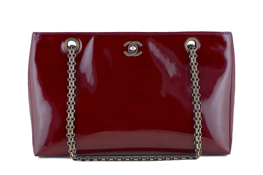 Chanel Burgundy Red Patent Luxe Classic Shopper Tote with Bijoux Chain Bag