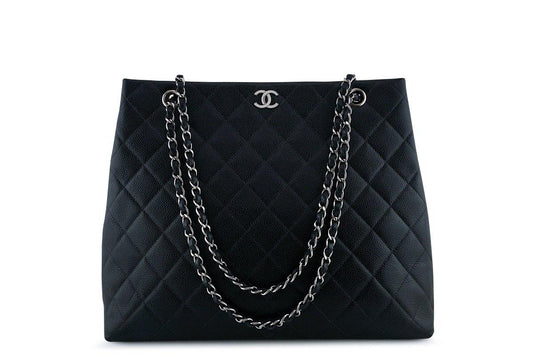Chanel Black Caviar Classic Quilted Shopper Tote Bag SHW