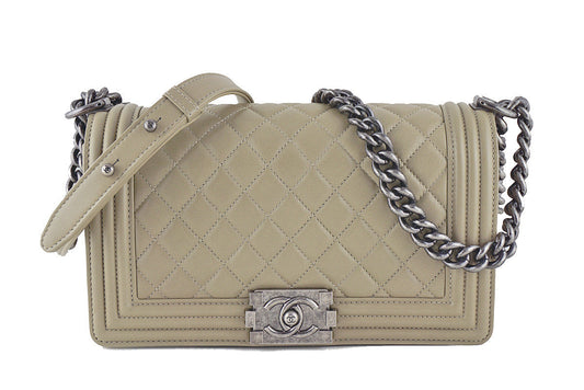 Chanel Boy Flap Bag, Taupe Gray Beige Medium Lambskin