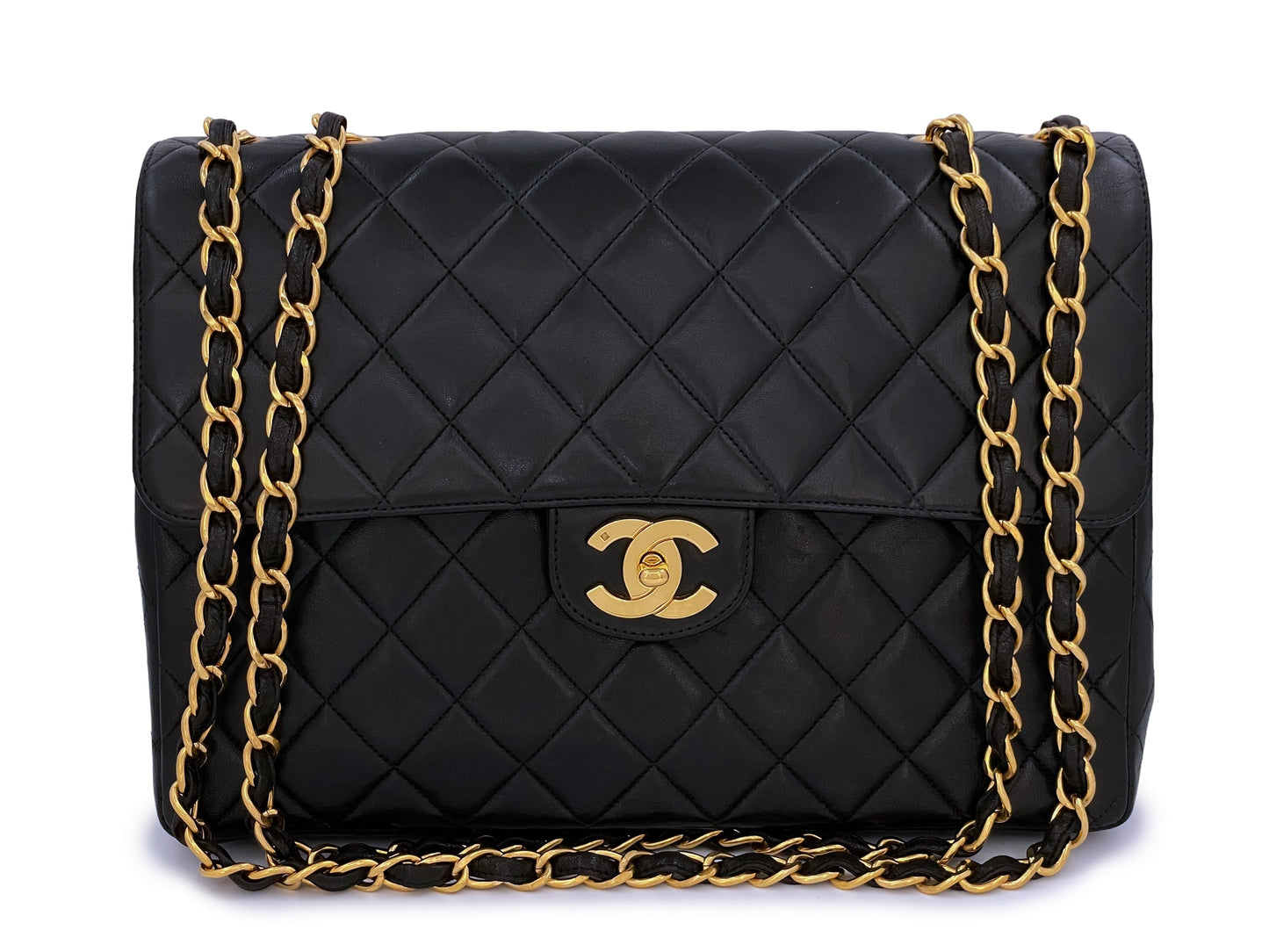 Chanel Black Vintage Jumbo Classic Flap Bag 24k GHW Lambskin