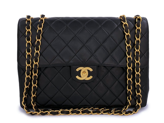 Chanel Black Vintage Jumbo Classic Flap Bag 24k GHW Lambskin