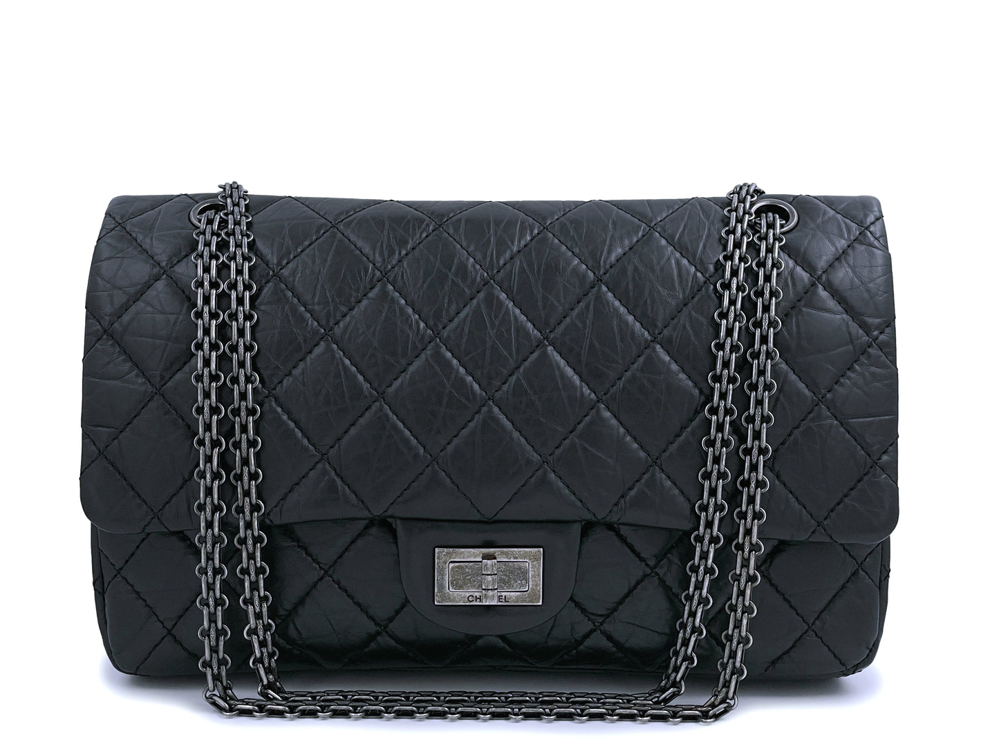 Pristine Chanel Black 2.55 Reissue Double Flap Bag 227 Jumbo Large RHW