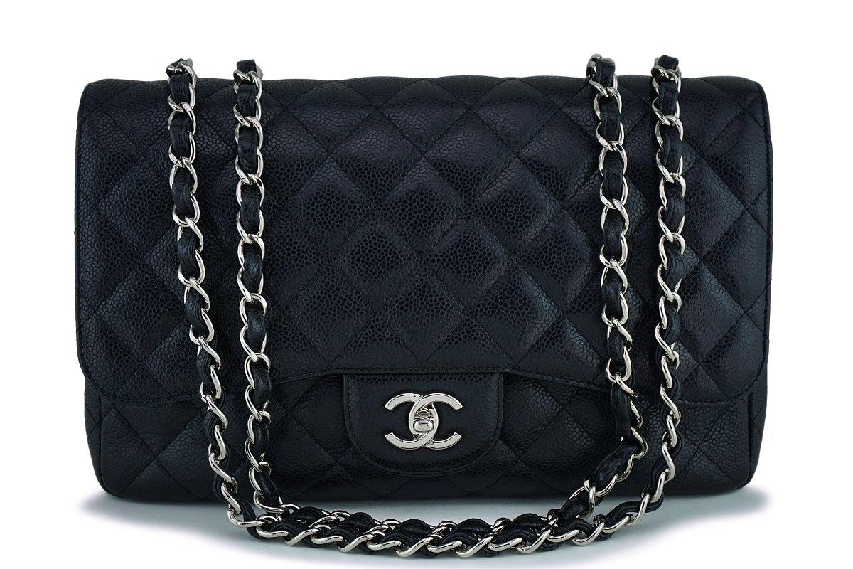 Chanel Black Caviar Jumbo Classic Flap Bag SHW