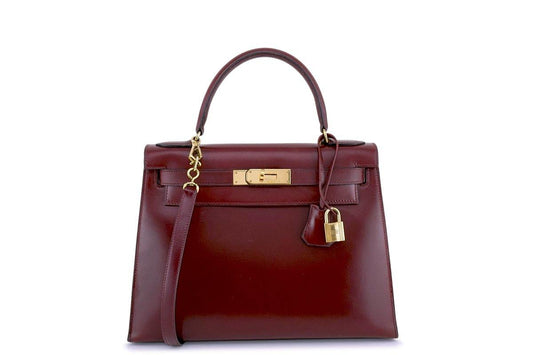 Hermes Vintage Rouge H 28cm Box calf Red Kelly Sellier Bag GHW 12Y