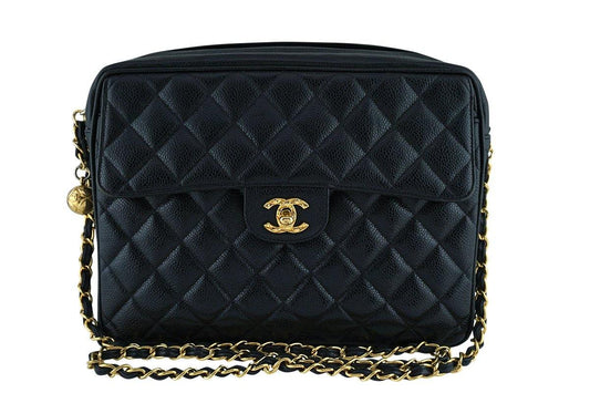 Chanel Vintage Caviar Classic Black Quilted Flap Camera Purse Bag