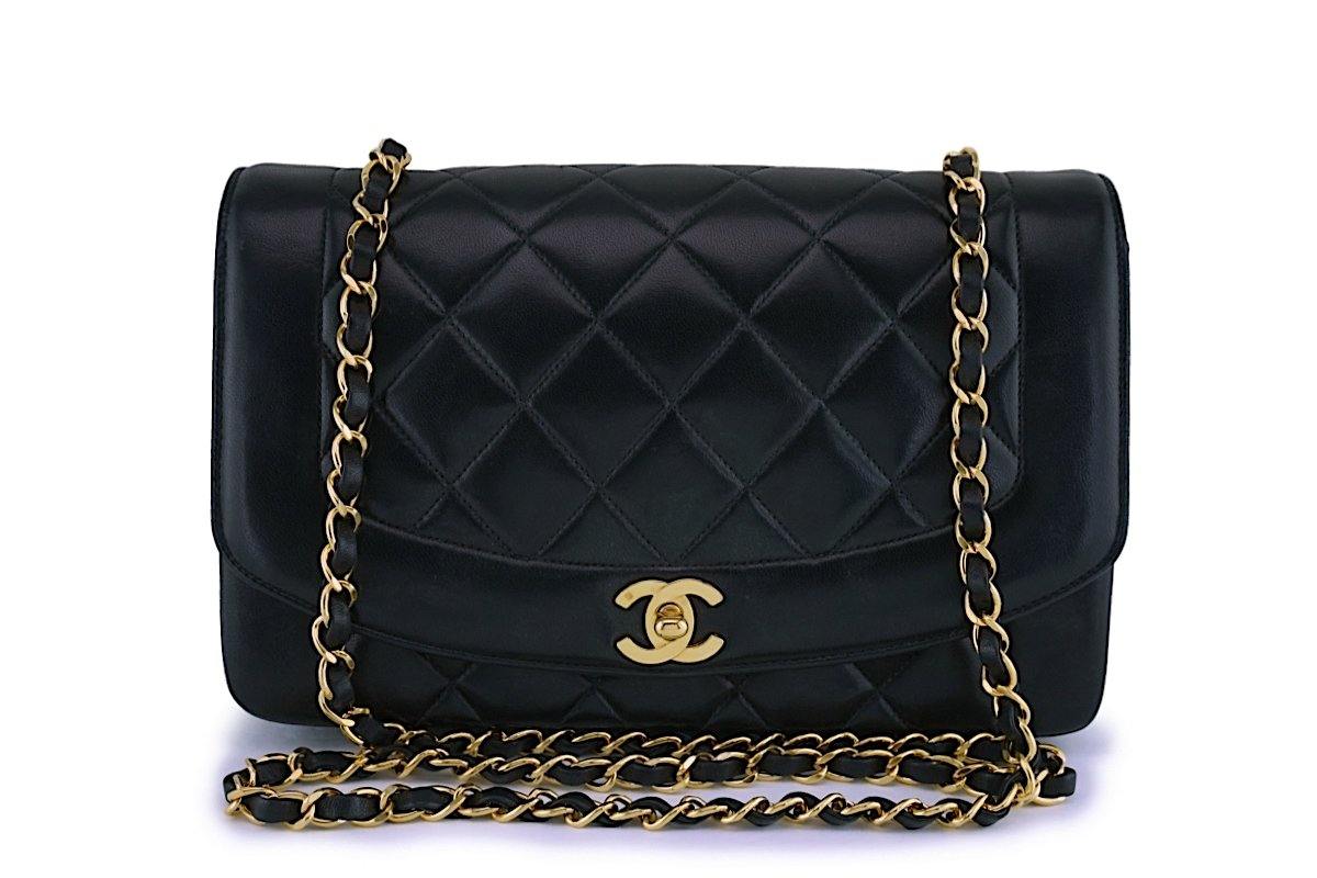 Chanel Black Vintage Lambskin Medium Diana Classic Flap Bag 24k GHW