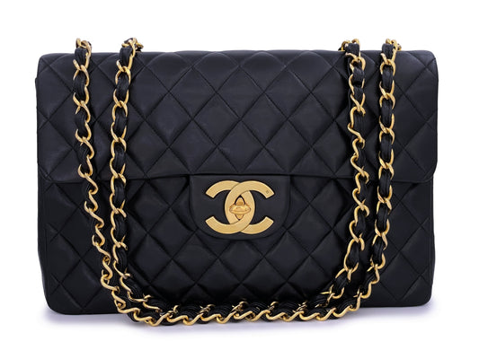 Chanel 1994 Vintage Black Maxi Classic "Jumbo XL" Flap Bag 24k GHW Lambskin