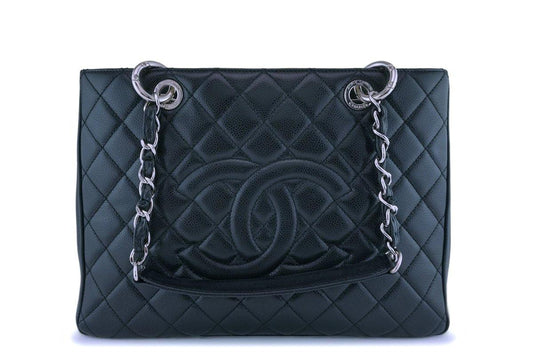 Chanel Black  Caviar Grand Shopper Tote GST Bag SHW