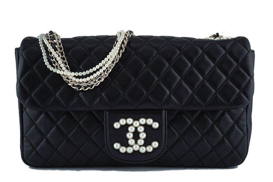 Chanel Black Rare Westminster Pearl Classic Quilted Flap Bag