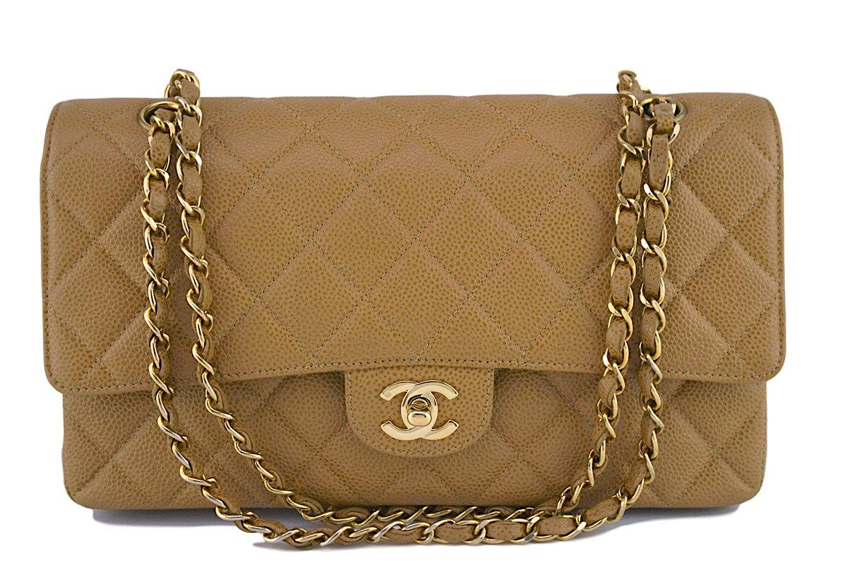 Chanel Camel Beige Caviar Medium Classic 2.55 Double Flap Bag GHW