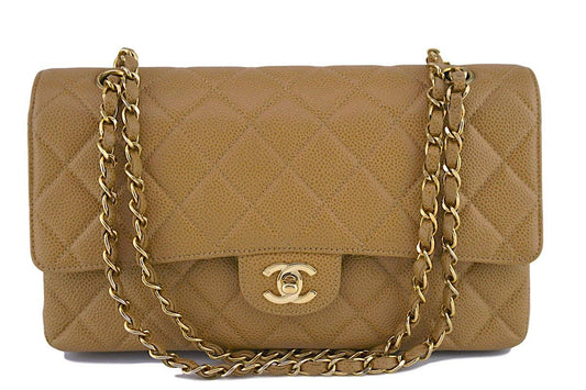 Chanel Camel Beige Caviar Medium Classic 2.55 Double Flap Bag GHW