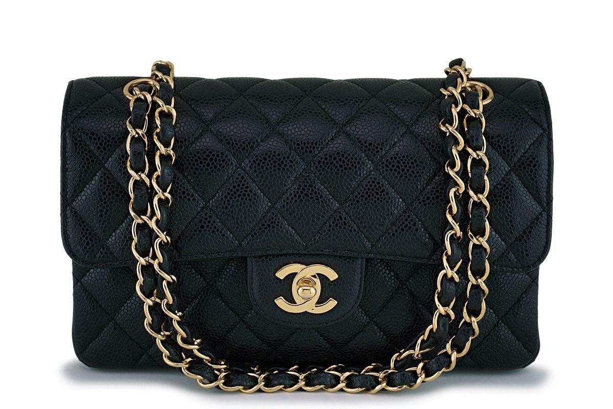 Chanel Black Caviar Small Classic Double Flap Bag GHW 9TI