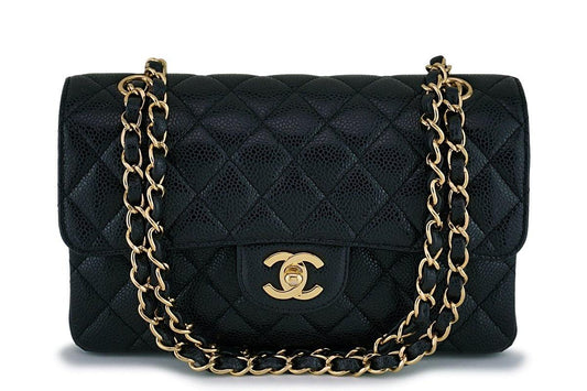 Chanel Black Caviar Small Classic Double Flap Bag GHW 9TI