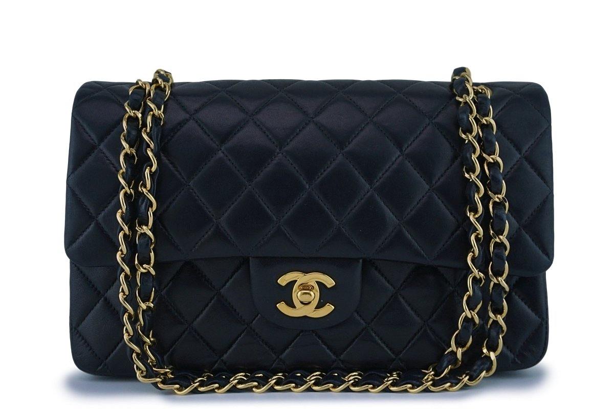 Chanel Black Lambskin Medium Classic 2.55 Double Flap Bag 18k Gold Plated
