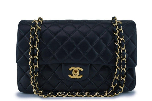Chanel Black Lambskin Medium Classic 2.55 Double Flap Bag 18k Gold Plated