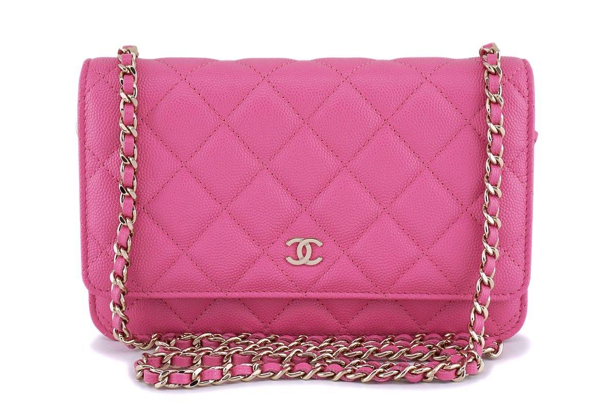NIB 19C Chanel Caviar Pink Classic Wallet on Chain WOC Flap Bag GHW