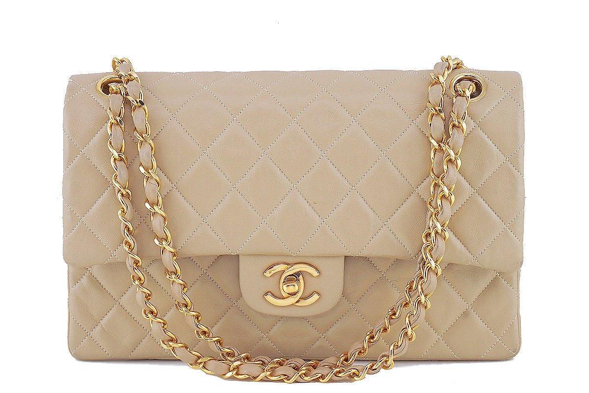 Chanel Beige Lambskin Medium-Large Classic 2.55 Double Flap Bag