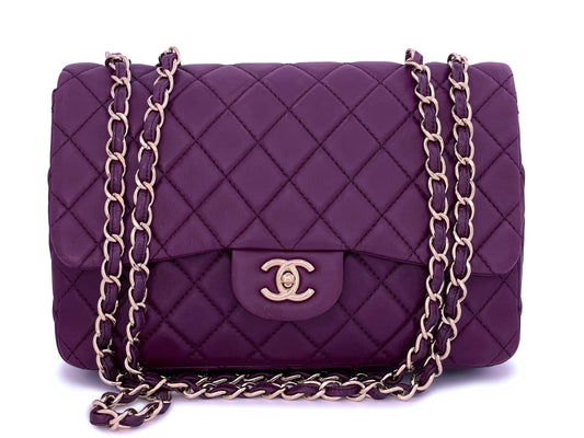 Chanel Plum Violet Purple Jumbo Classic Flap Bag GHW