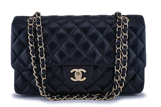 Chanel Black Lambskin Medium Classic Double Flap Bag 24k GHW