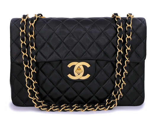 Chanel 1995 Vintage Black Maxi "Jumbo XL" Flap Bag 24k GHW FTD