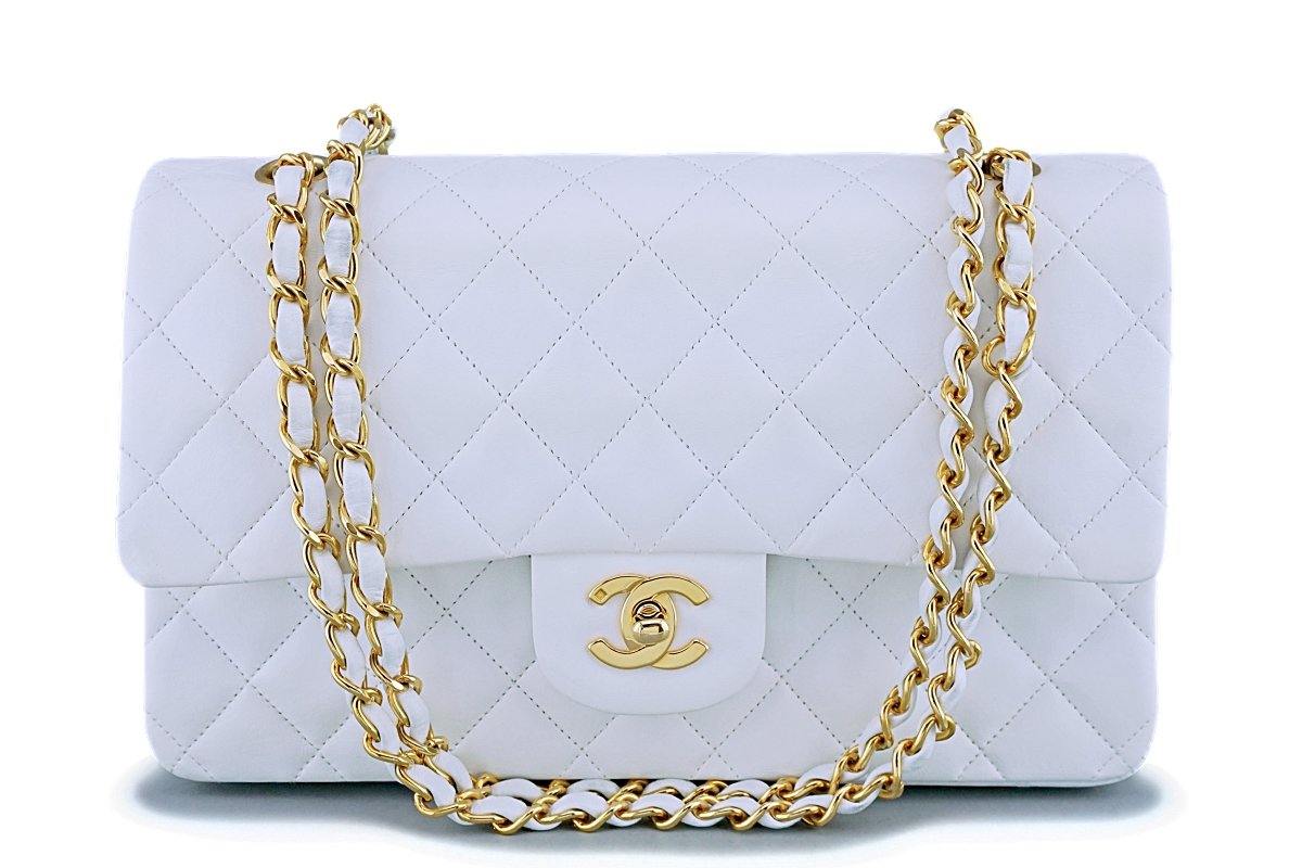 Chanel White Lambskin Medium Classic Double Flap Bag 24k GHW