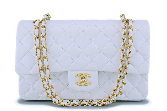 Chanel White Lambskin Medium Classic Double Flap Bag 24k GHW