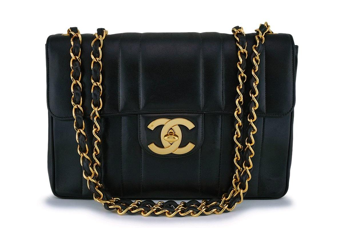 Chanel Black Vintage Lambskin Mademoiselle Jumbo Classic Flap Bag 24k GHW