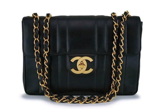 Chanel Black Vintage Lambskin Mademoiselle Jumbo Classic Flap Bag 24k GHW