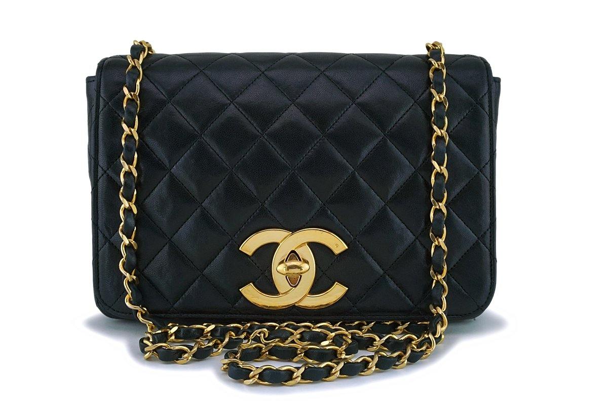 Chanel Vintage Black Lambskin Big CC Small Classic Flap Bag 24k GHW
