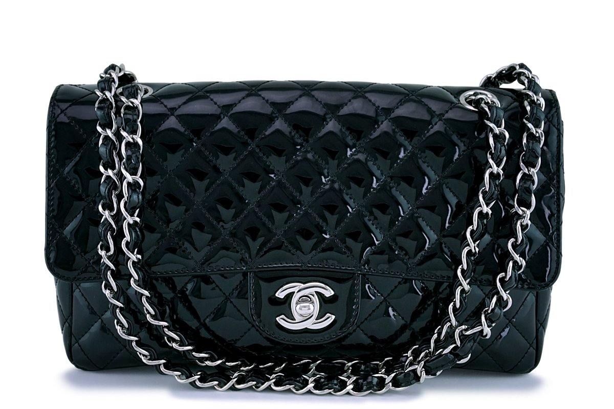 Chanel Black Patent Medium Classic 2.55 Flap Bag SHW