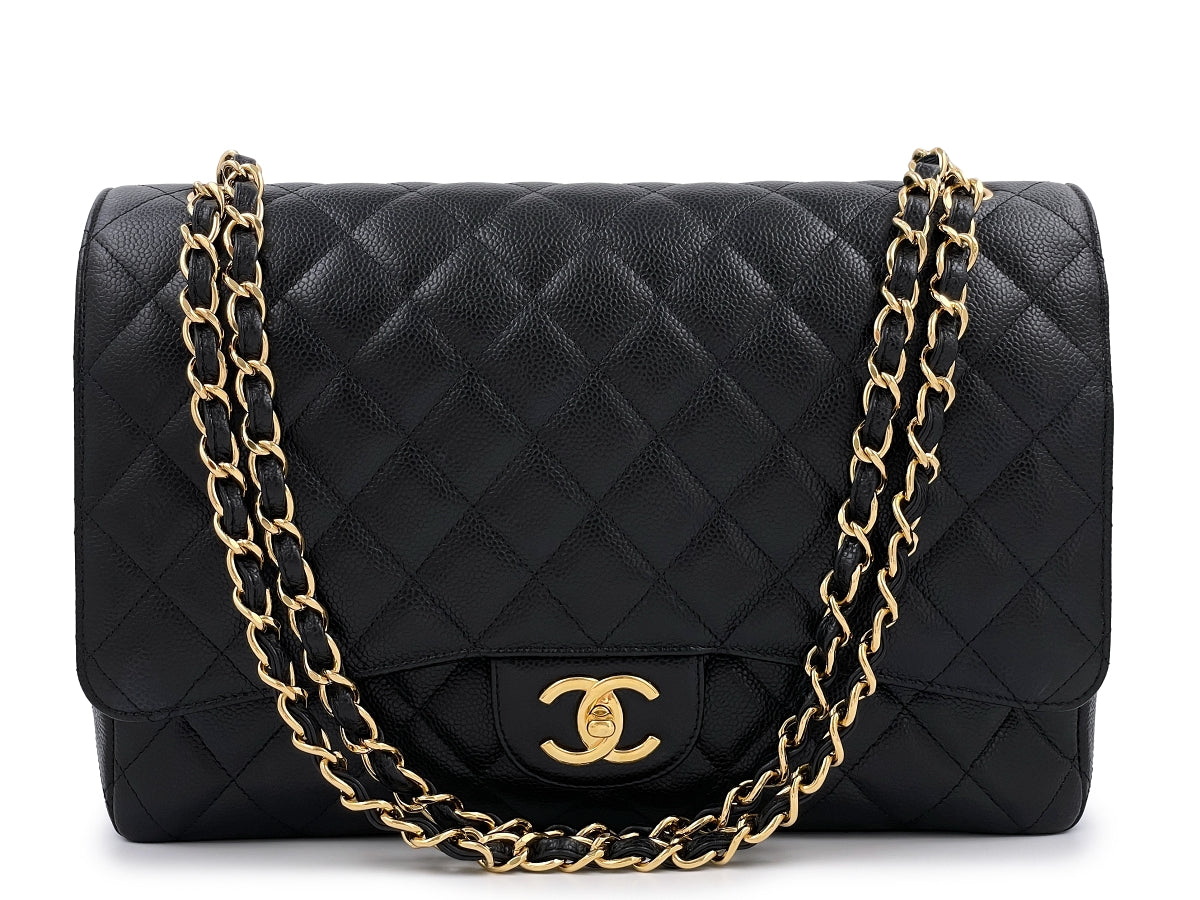 Chanel Caviar Maxi Classic Double Flap Bag Black GHW