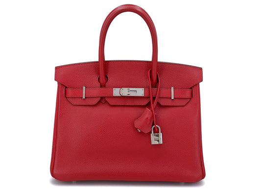 Hermes 30cm Rouge Garrance Red Evergrain Birkin Bag PHW 0C7