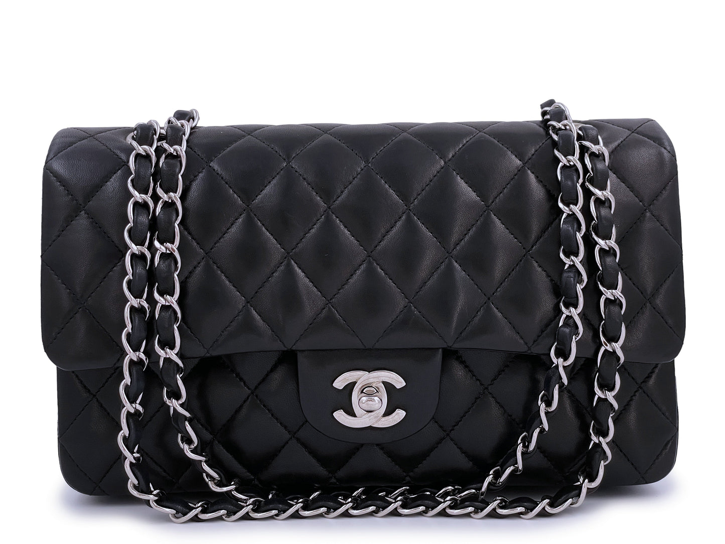 Pristine Chanel Vintage Black Medium Classic Double Flap Bag SHW Lambskin 2LS