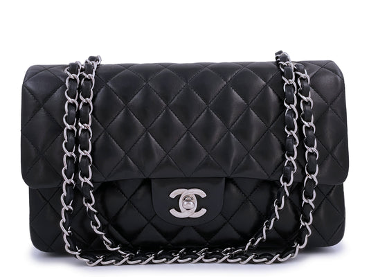 Pristine Chanel Vintage Black Medium Classic Double Flap Bag SHW Lambskin 2LS