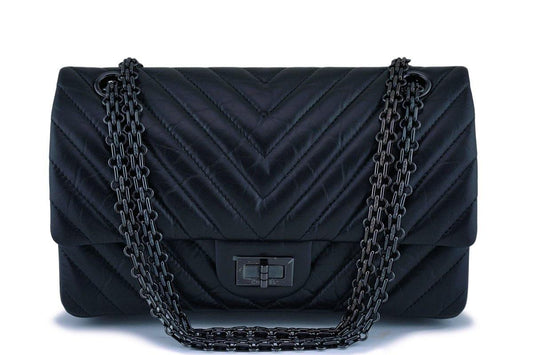 NIB 18K Chanel So Black Chevron Reissue 225 2.55 Classic Double Flap Bag